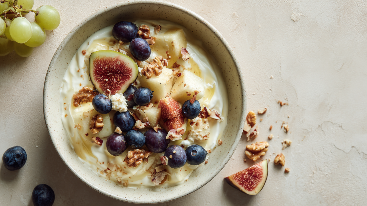 Mediterranean  Yogurt Bowl with Fresh Fruits and Nuts