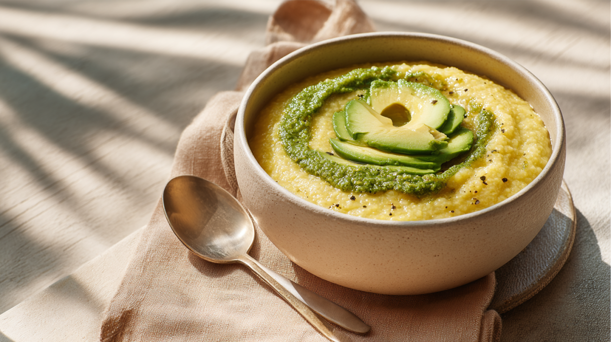 Millet Porridge with Avocado and Pesto (creamy and filling breakfast)